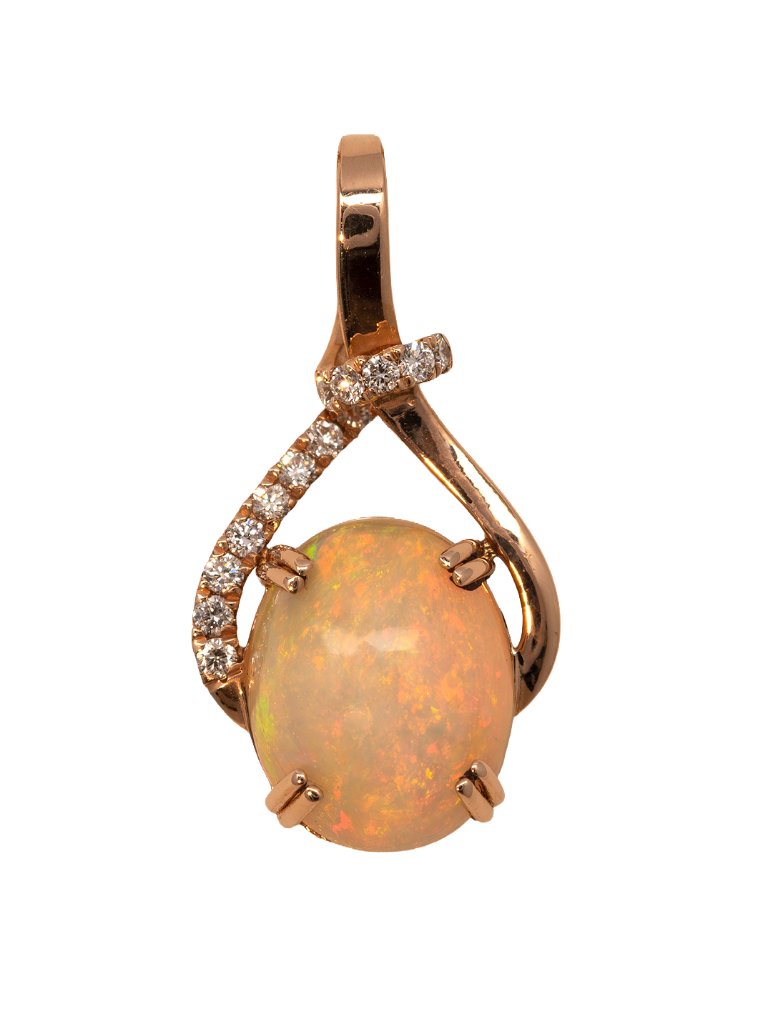 1.74ct Ethiopian Opal & Diamond Pendant In Solid 14k Rose Gold With Knot Bail